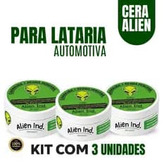 Kit 03 Cera Automotiva Alien Ind Carnaúba Lataria Polimento Tira Riscos Queimado Repele Água