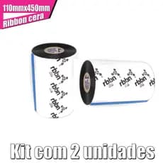 kit 2 Ribbon Cera 110mm X 450mts - Zebra Datamax Elgin alta qualidade e menas troca de rolo preto absoluto baixa tempera