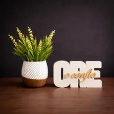 Vaso com Palavra Decoração Ore e Confie Bíblica Sala Conjunto Decorativo Quarto Escritório