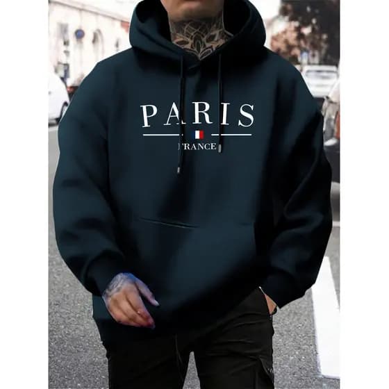 Moletom Masculino Moletom Canguru Blusa de Frio Unissex Moletom Estampado Paris France Moletom Unissex Streetwear Top