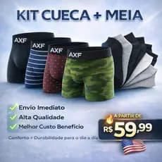Kit Com 10 Cuecas Boxer e 12 Meias Masculinas