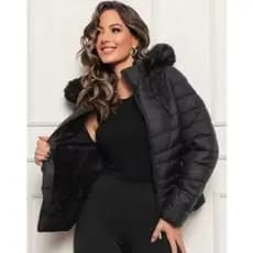 Jaqueta Feminina Bobojaco Apeluciada Com Capuz Removivel Inverno Moda Fashion Gominho