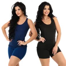 Kit2 Conjuntos Short Camiseta Dryfit Suplex Meia Coxa Cintura Alta Ciclista Academia Treino Femenino