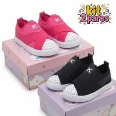 Kit 2 Tênis Infantil Menina Escolar Calce Fácil Estilo e Conforto no Dia a Dia Feminino