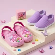 Kit Tênis Infantil Calce Fácil Feminino Macio + Sandália Infantil Babuche Menina Leve
