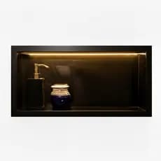 Nicho Banheiro em Porcelanato Mod Preto Polido 30x60 com F LED - bordas em alumínio