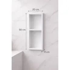 Nicho Banheiro em Porcelanato Mod Branco Polido 50x20x11 com Prateleira Central Em Porcelanato