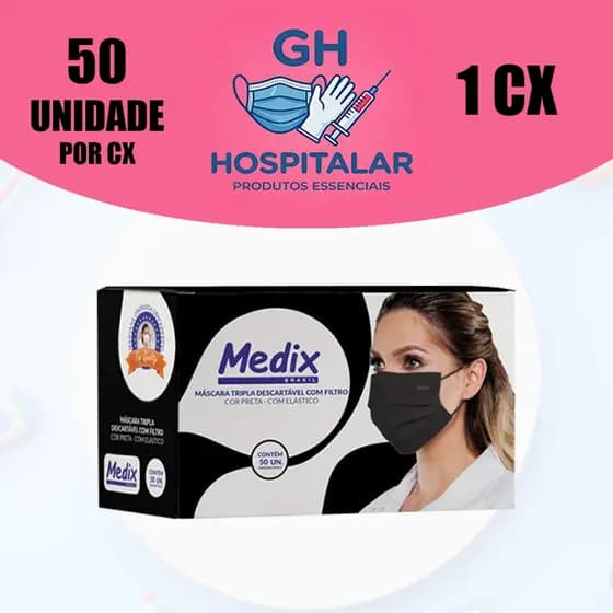 Máscara Descartável Tripla Camada C/elástico Caixa C/50 Pçs Preta