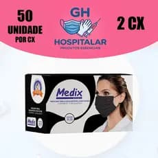 KIT COM 2CX Máscara Descartável Tripla Camada C/elástico Caixa C/50 Pçs Preta