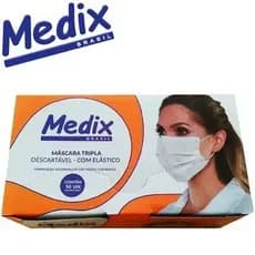 KIT 3CX Máscara Descartável Tripla, Branca, Clip Nasal, com Elástico Medix