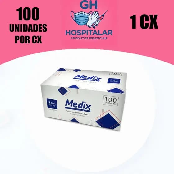 Seringa Descartável 3ml Luer Slip Estéril C/100un Medix Descartável com Graduação Precisa