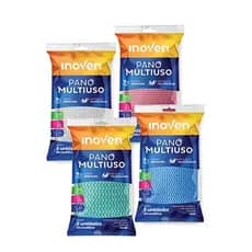 Pano Multiuso Inoven 5 Unidades Alta Absorção, Lavável e Reutilizável Cores Sortidas para Limpeza