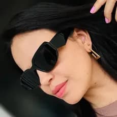 Óculos de Sol Feminino Retrô Preto Retangular Proteção UV  Unissex