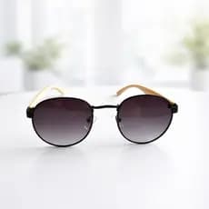 Óculos de Sol Redondo com Haste de Madeira Masculino Feminino Unissex Vintage da Moda Várias Cores com Proteção UV