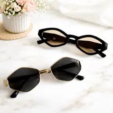 Kit 2 Óculos de Sol Poligonal com Proteção UV400 Feminino Unissex Diamante Tendência da Moda