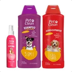 Kit Shampoo 5 em 1, Creme Condicionador e Perfume para Cachorro e Gato - Pet Clean