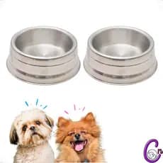 Kit 2 Comedouro Pesado Polido de Alumínio Para Cachorro Cães De Pequeno Porte P 700 ml