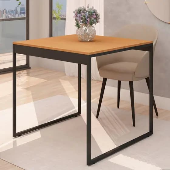 Mesa de Jantar Industrial 80x80cm Quadrada 4 Lugares Tampo MDF Pés Metálicos Cozinha Sala Pequena