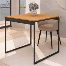 Mesa de Jantar Industrial 80x80cm Quadrada 4 Lugares Tampo MDF Pés Metálicos Cozinha Sala Pequena