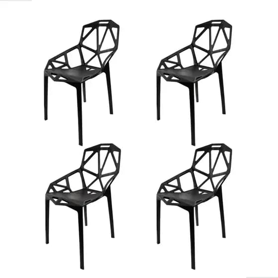 Kit 4 Cadeiras de Jantar Cozinha Area Externa Design Moderno Plástico Polipropileno Resistente Preto