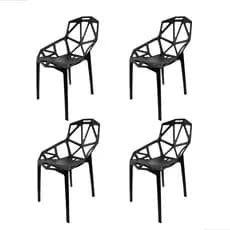Kit 4 Cadeiras de Jantar Cozinha Area Externa Design Moderno Plástico Polipropileno Resistente Preto