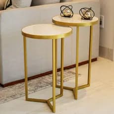 Conjunto 2 Mesas Laterais Redondas Mesa de Canto Pé Ferro Industrial Decorativa