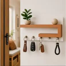Porta Chaves Organizador com Prateleira Decorativa – Design Moderno em MDF | Branco + Freijó | Freijó + Branco | Branco