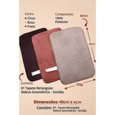 Tapete Retangular Relevo Geométrico Antiderrapante Sala Quarto Cozinha Macio Conforto Decor