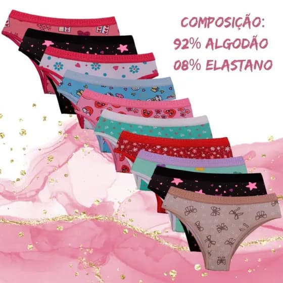 Kit com 5 Calcinhas infantil Estampadas  Cós Elástico Confortável