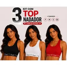 Kit de  3 Top Topper Nadador Algodão Cotton Básico Sem Bojo Conforto Tovah