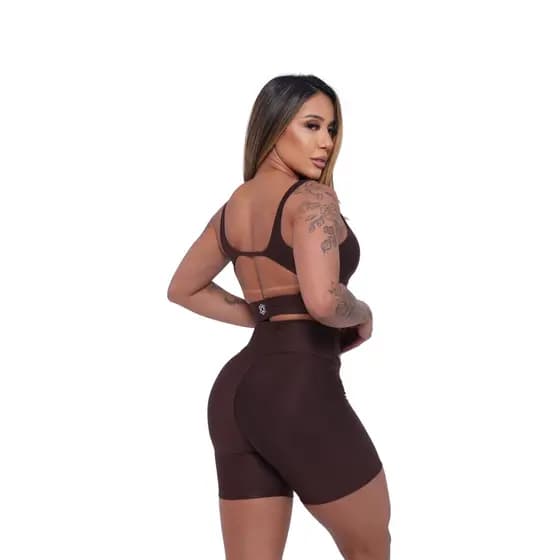 Conjunto de Academia Feminino Fitness  short top  cintura alta com compressão Zero Transparência