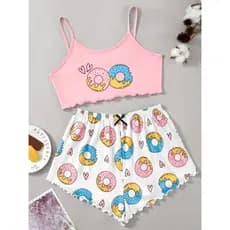 Pijama Feminino Short Doll Estampado Ondinha Virginia curto curtinho Sensual