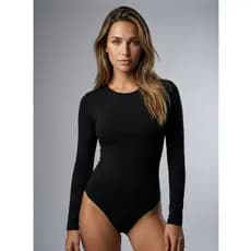 Body Feminino Manga Longa Suplex Frente Dupla Zero Transparência Elegante