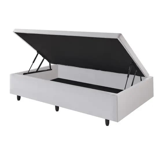 Base Box Baú Solteirinho 78x188x42cm Corino Linho Branco | Abertura lateral 288l Espaço Interno B&G