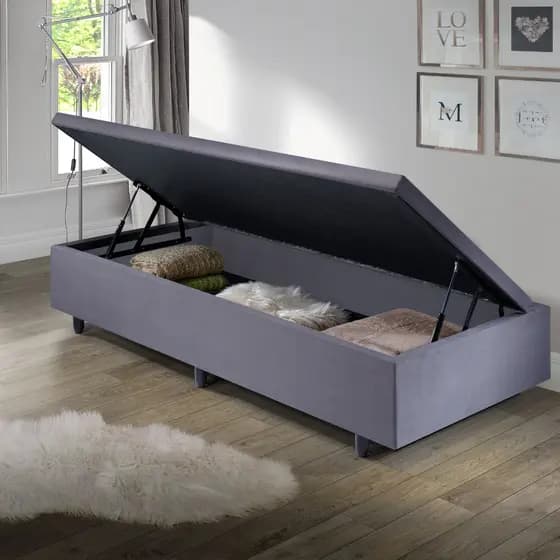 Base Cama Box Baú Solteirinho 78x188x42cm Suede Cinza em madeira de eucalipto Solteiro