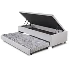 Bicama Box com Baú Solteiro Courino Linho Branco 88x188 com Colchão Auxiliar Ecoflex