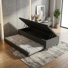 Bicama Box Com Baú Linho 88x188 Com Colchão Auxiliar Ecoflex