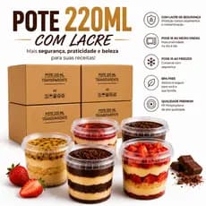 100 Potes Redondo com Lacre 220ml Bolo No Pote Sorvete Plástico Tampa Premium
