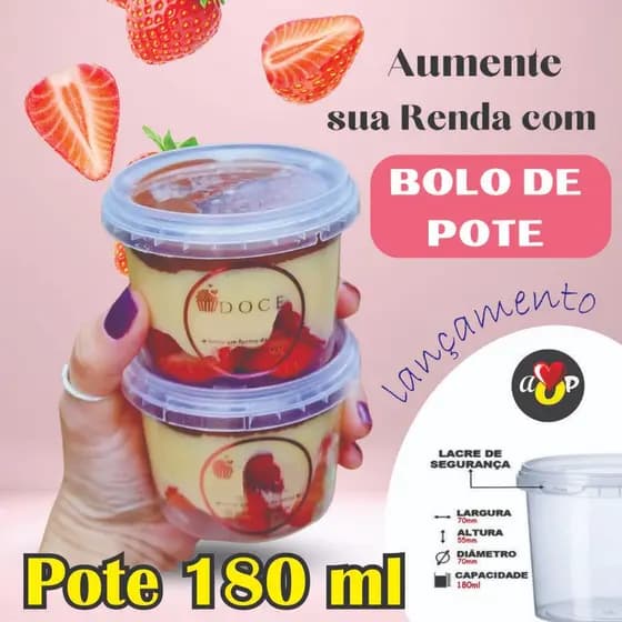 200 Potes Redondo Premium C/Lacre 180ml Bolo No Pote