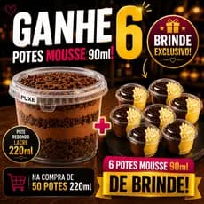 50 Potes Redondo 220ml Lacre Bolo No Pote + Brinde 6 Potinho Mousse 90ml Premium