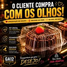 Embalagem Bento Cake GA12 Galvanotek  Mini Bolo Vulcão BRINDE/Sacos de Confeitar Tampa Pet Cristal Transparente Premium