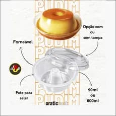 Embalagem Forma Mini Pudim Forneável 90ml PraticPack Vedação Premium
