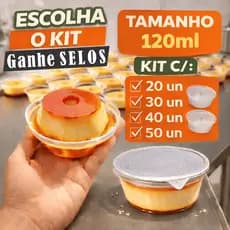 Kit Forma Forneável Mini Pudim 120ml Pequena C/Tampa ( GANHE Selo Aluminio 100mm)