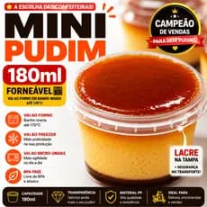 50 Embalagem Mini Pudim Forneável 180ml Pote Lacre 180ml Bolo No Pote - 50 Peças