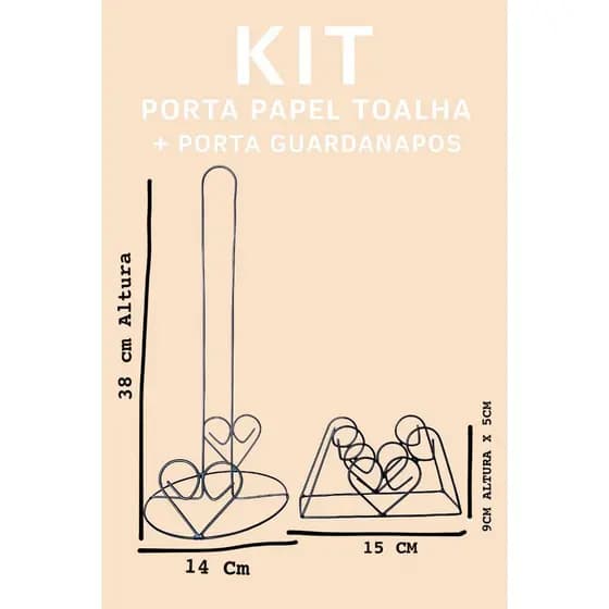 Kit Porta Papel Toalha + Porta Guardanapos_Coração