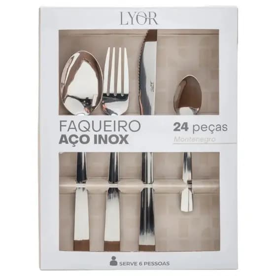 Faqueiro Dourado 24 Peças Aço Inox Luxo Premium Jogo Talheres Lyor Inoxidável Resistente