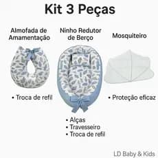 ENXOVAL NINHO REDUTOR DE BERÇO + ALMOFADA AMAMENTAÇÃO + MOSQUETEIRO  KIT 3 PEÇAS -LD BABY & KIDS