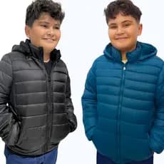 Jaqueta de frio peluciada infantil masculina feminina blusa casaco puffer corta vento Primeira linha