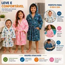 Roupão Infantil Atoalhado Com Capuz do Baby ao 14 Macio Quentinho/ Gamer/Astronauta/Nuvem Rosa