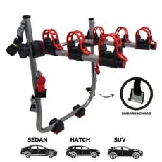 18 - Suporte para bike Transbike FIRE para 3 bicicletas Prata tira Vermelha Sedan Hatch